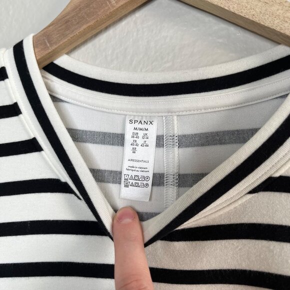 Spanx Airessentials Black White Midi Striped T-Shirt Dress Short Sleeve Medium - Picture 4 of 12